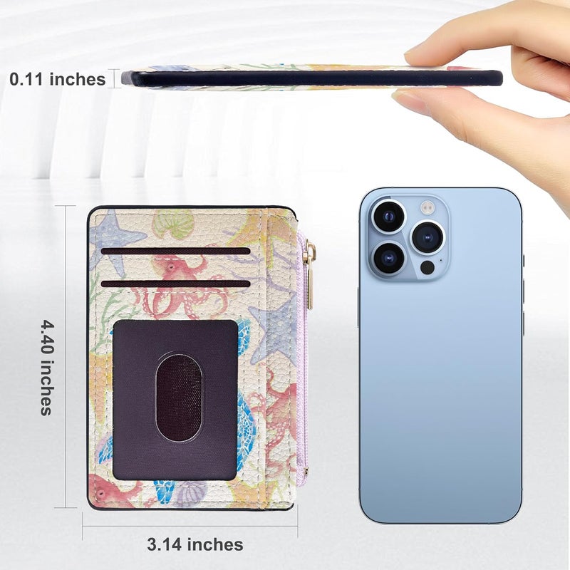 Tipmile Credit Card Holder for Women Slim Minimalist Front Pocket RFID Blocking Wallet Small Compact Card Case with ID Window, Watercolor Turtle - Image 5